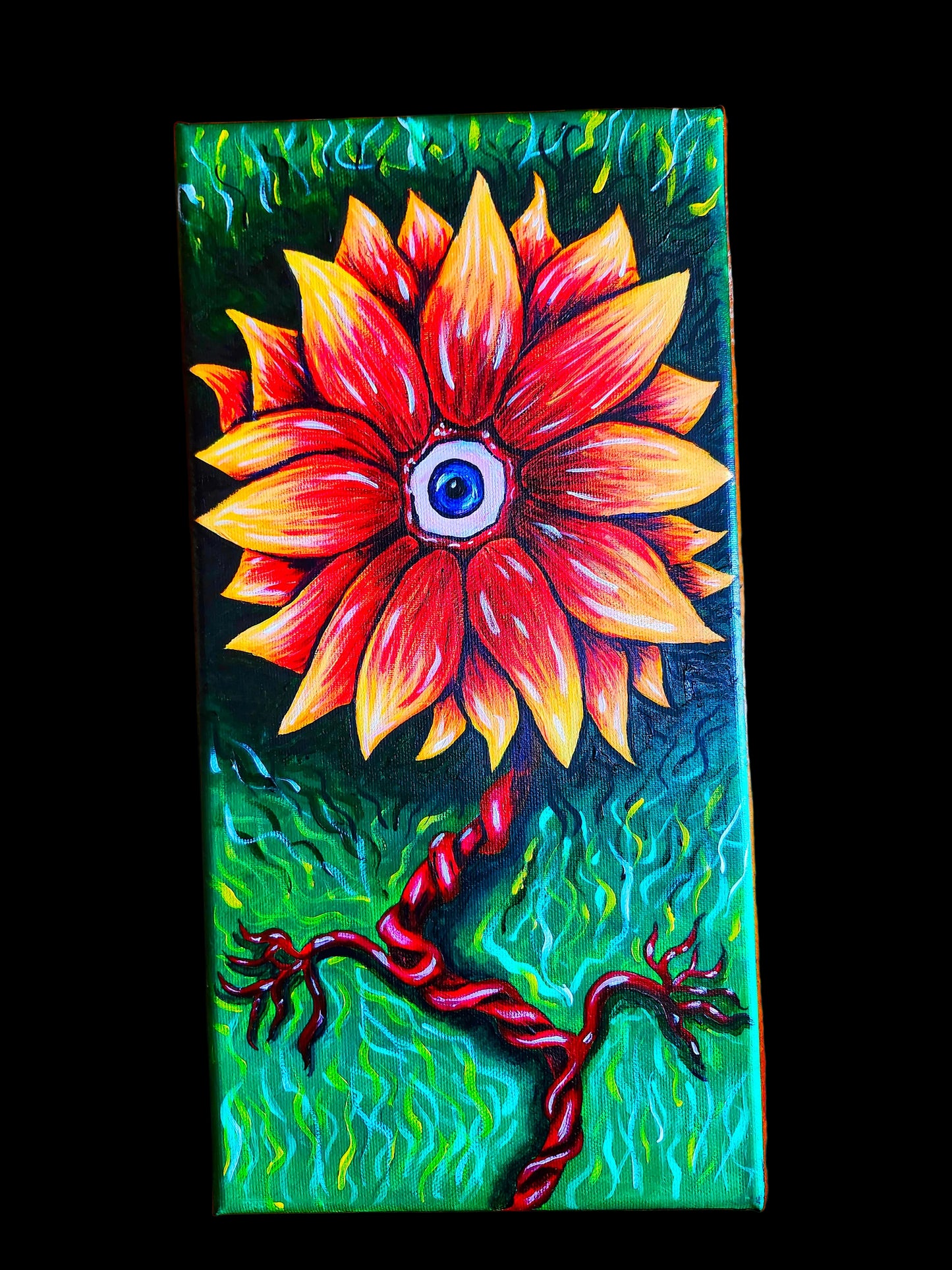 Colorful flower painting on a canvas surface