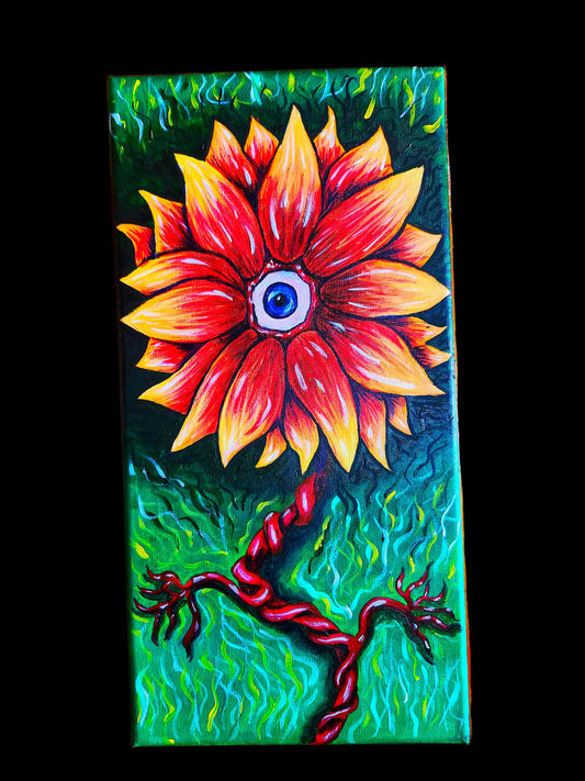 Colorful flower painting on a canvas surface